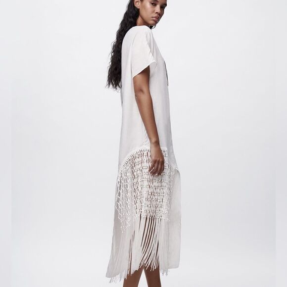 Zara 100% Linen White Dress NWT - Picture 3 of 4
